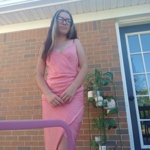 BCBGeneration pink with black polka dots dress